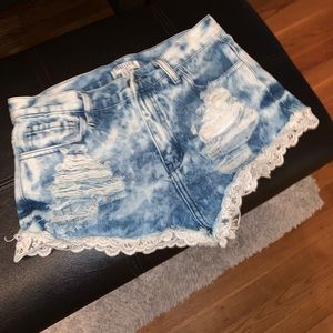 High waisted tie dye lace shorts